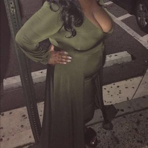 Olive jumpsuit with trail